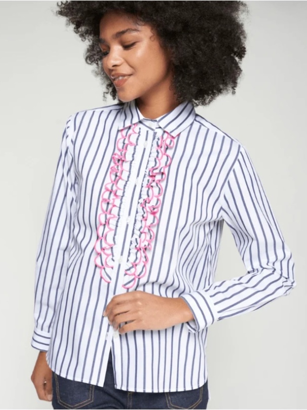 Vilagallo Lionetta Embroidered Top In Navy Stripe White Size Small